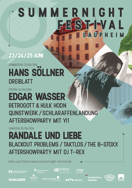 Party Flyer: Summernight Festival Laupheim - EDGAR WASSER, RETROGOTT & HULK HODN, QUNSTWERK, SCHLARAFFENLANDUNG  am 24.06.2016 in Laupheim